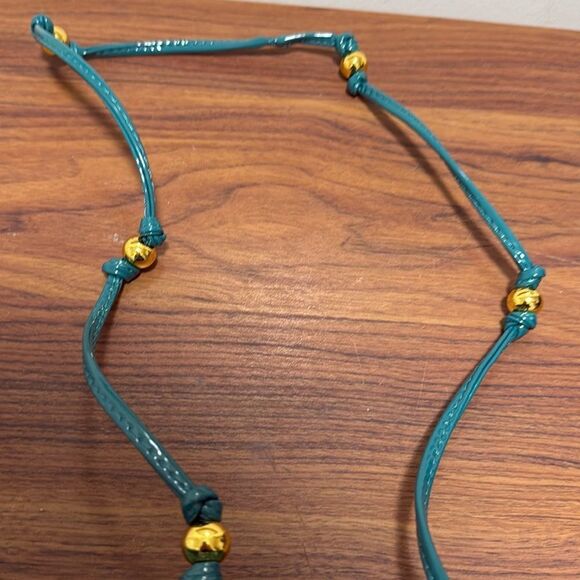 NWOT Cloud Pleated Mini Cross Body Bag in Teal Blue Patent Leather/Gold Bead. - Picture 5 of 5